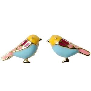 Tiny Bird Earrings Enamel Painted Pastel Colors Dainty